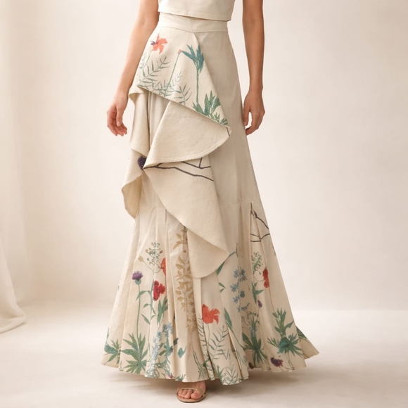 Johanna Ortiz Dresses & Skirts - Johanna Ortiz Cream Floral Embroidered Botanical Maxi Skirt Art-inspired Luxury